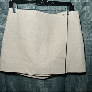 Astr The Label Cream Mini Linen Blend Asymmetrical Wrap Skirt Medium